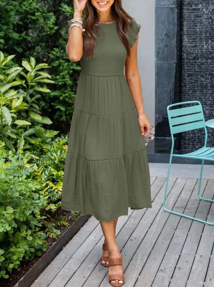 Rahel | Women's Casual Midi Dress with Ruffled Sleeves