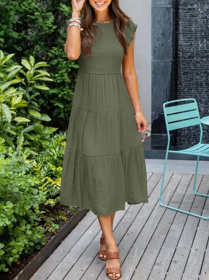 Rahel | Women's Casual Midi Dress with Ruffled Sleeves
