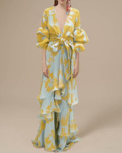 Romina | Women's Floral Draped Maxi Dress With V-Neck