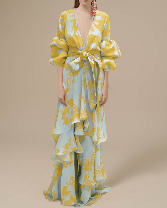 Romina | Women's Floral Draped Maxi Dress With V-Neck