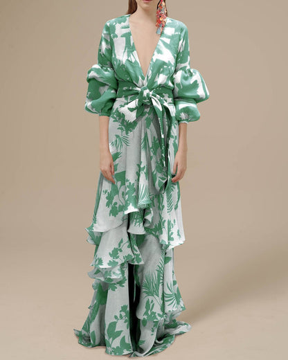 Romina | Women's Floral Draped Maxi Dress With V-Neck