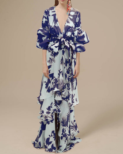 Romina | Women's Floral Draped Maxi Dress With V-Neck