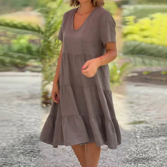 Poppy | Women's Classic Linen V-neck Midi Dress