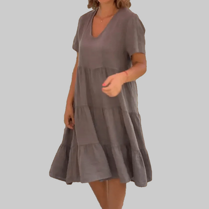 Poppy | Women's Classic Linen V-neck Midi Dress