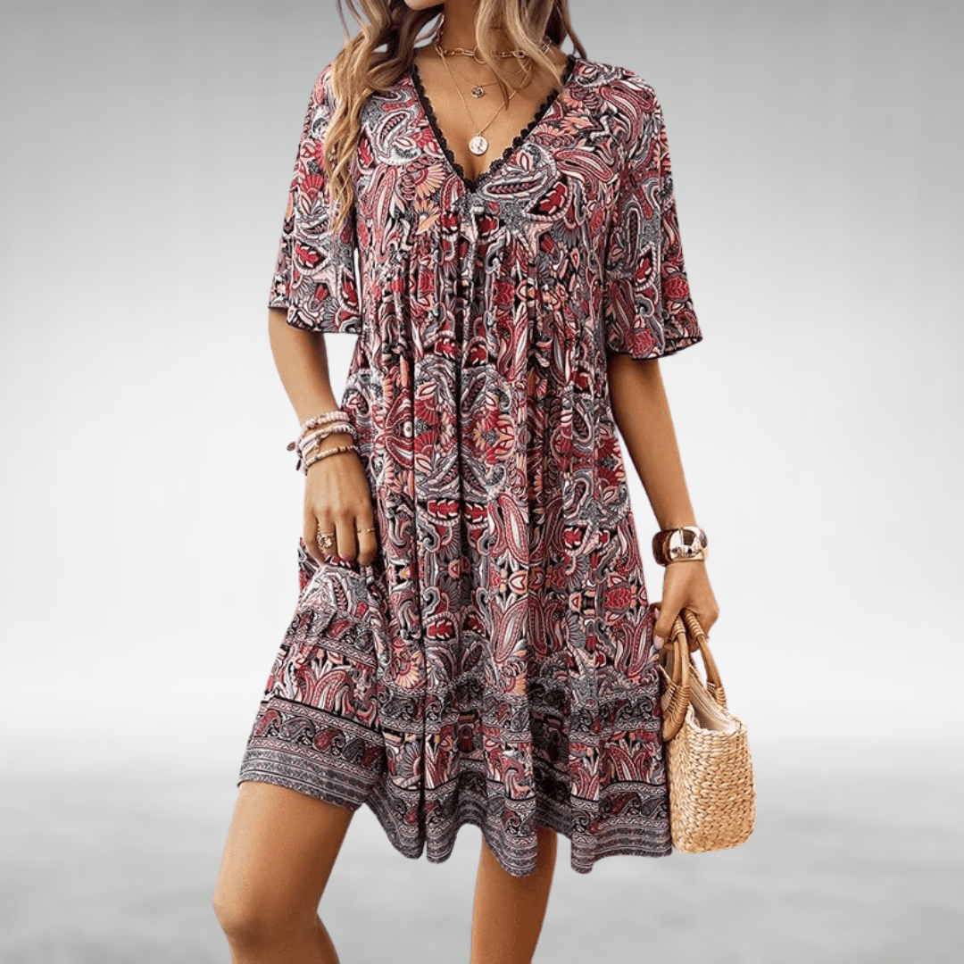 Nane | Women’s Printed Boho V-neck Midi Dress