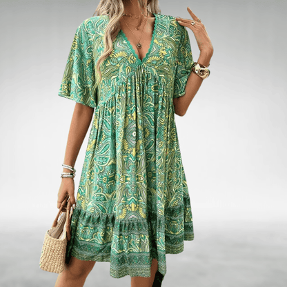 Nane | Women’s Printed Boho V-neck Midi Dress