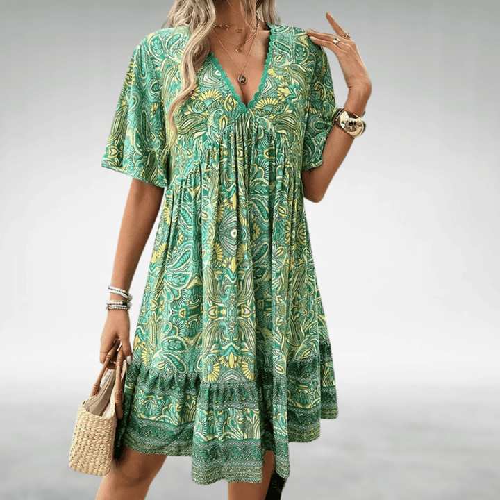 Nane | Women’s Printed Boho V-neck Midi Dress
