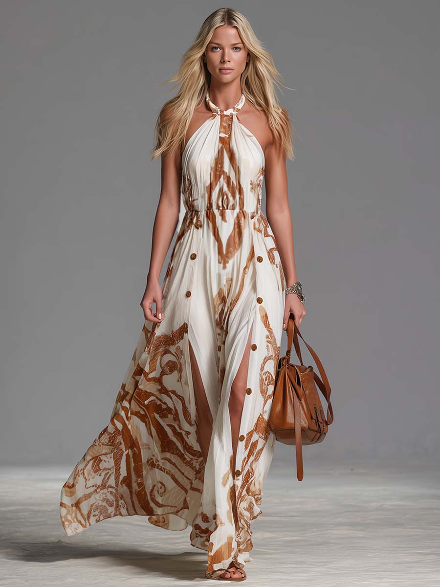 Caroline | Women's Summer Printed Halter Neck Dress