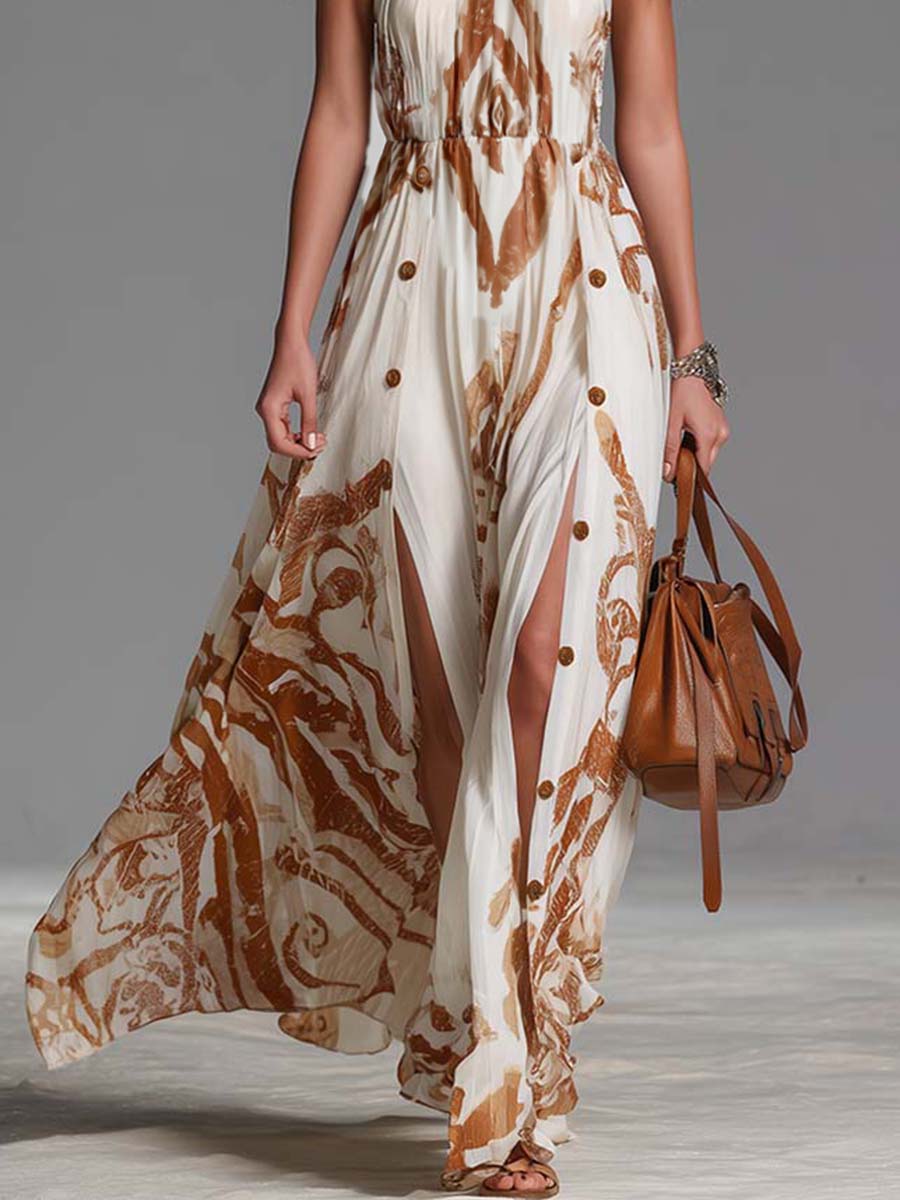 Caroline | Women's Summer Printed Halter Neck Dress
