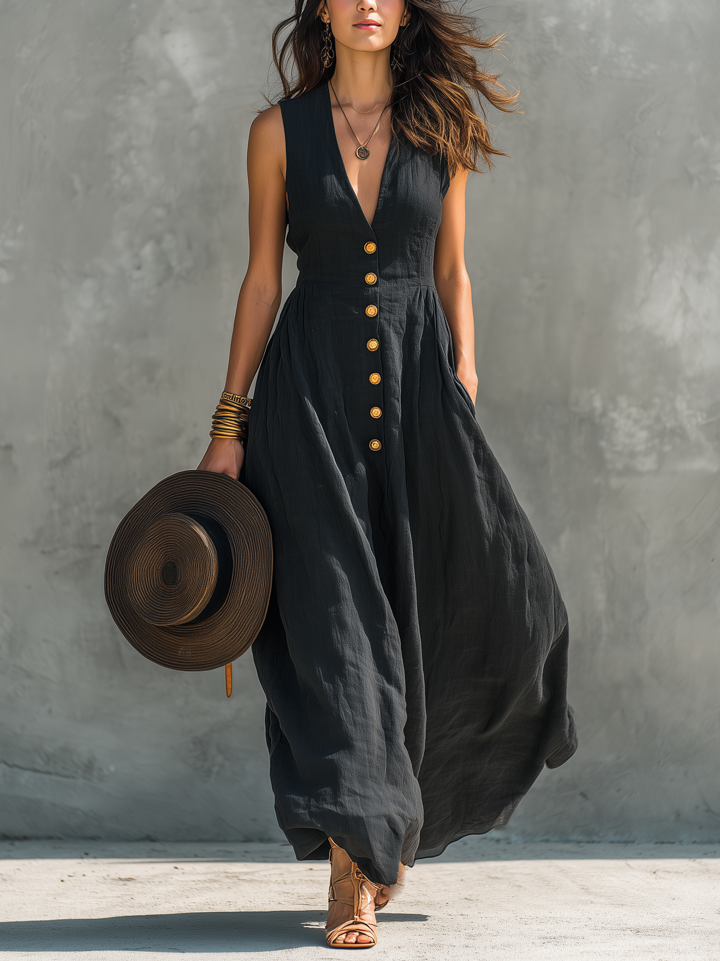 Harriet | Women's Casual Sleeveless V-Neck Maxi Dress