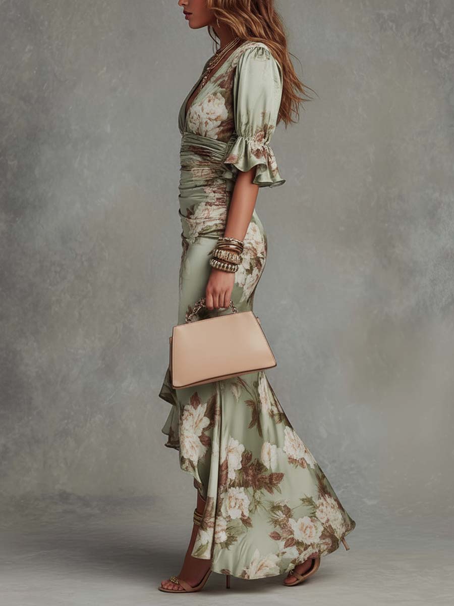 Portia | Women's Floral Asymmetrical Ruffle Dress