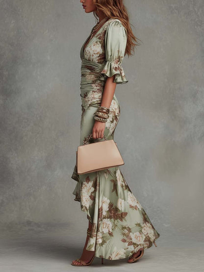 Portia | Women's Floral Asymmetrical Ruffle Dress
