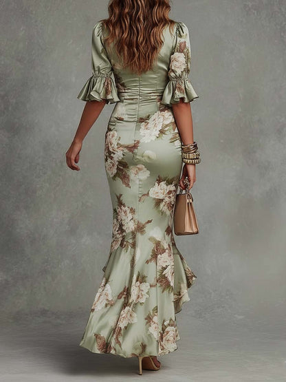 Portia | Women's Floral Asymmetrical Ruffle Dress
