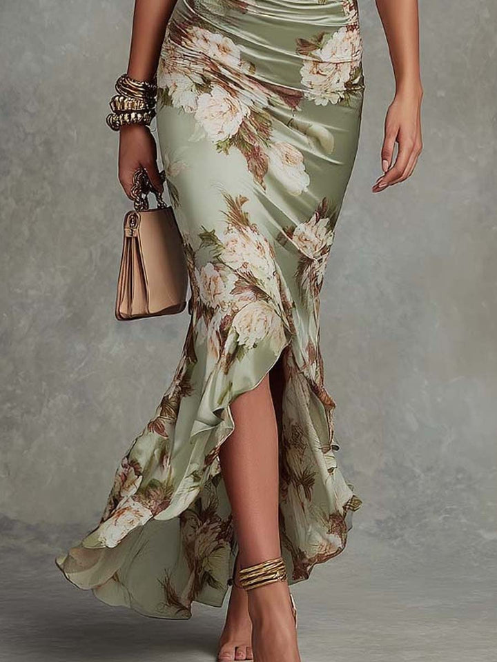 Portia | Women's Floral Asymmetrical Ruffle Dress