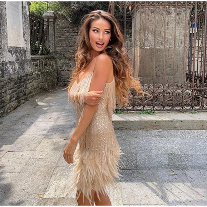 Isla | Women's Festive Feather Cocktail Dress