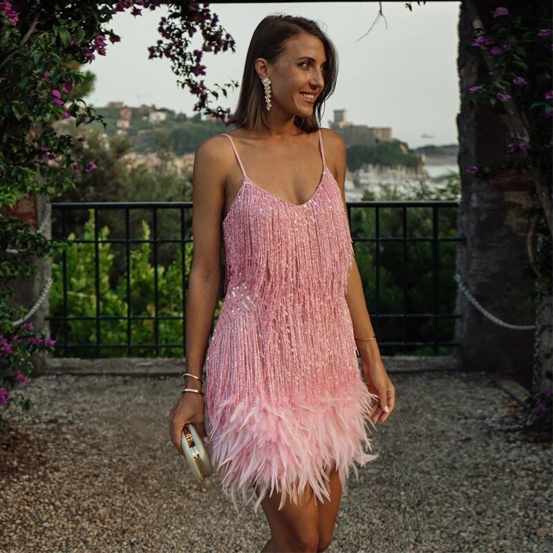 Isla | Women's Festive Feather Cocktail Dress