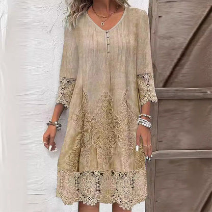 Berenike | Women's Elegant Long Sleeve Boho Midi Dress