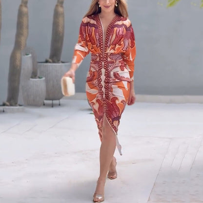 Elena | Women's Summer Printed V-Neck Dress
