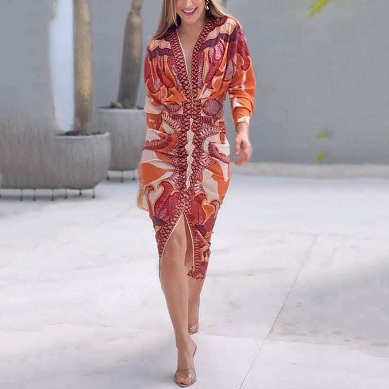 Elena | Women's Summer Printed V-Neck Dress
