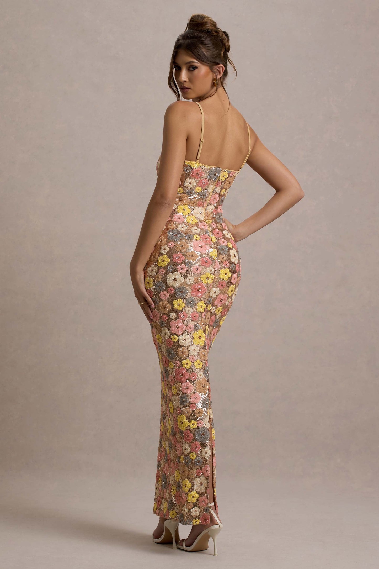 Joanna | Women's Floral Glitter Bodycon Maxi Dress