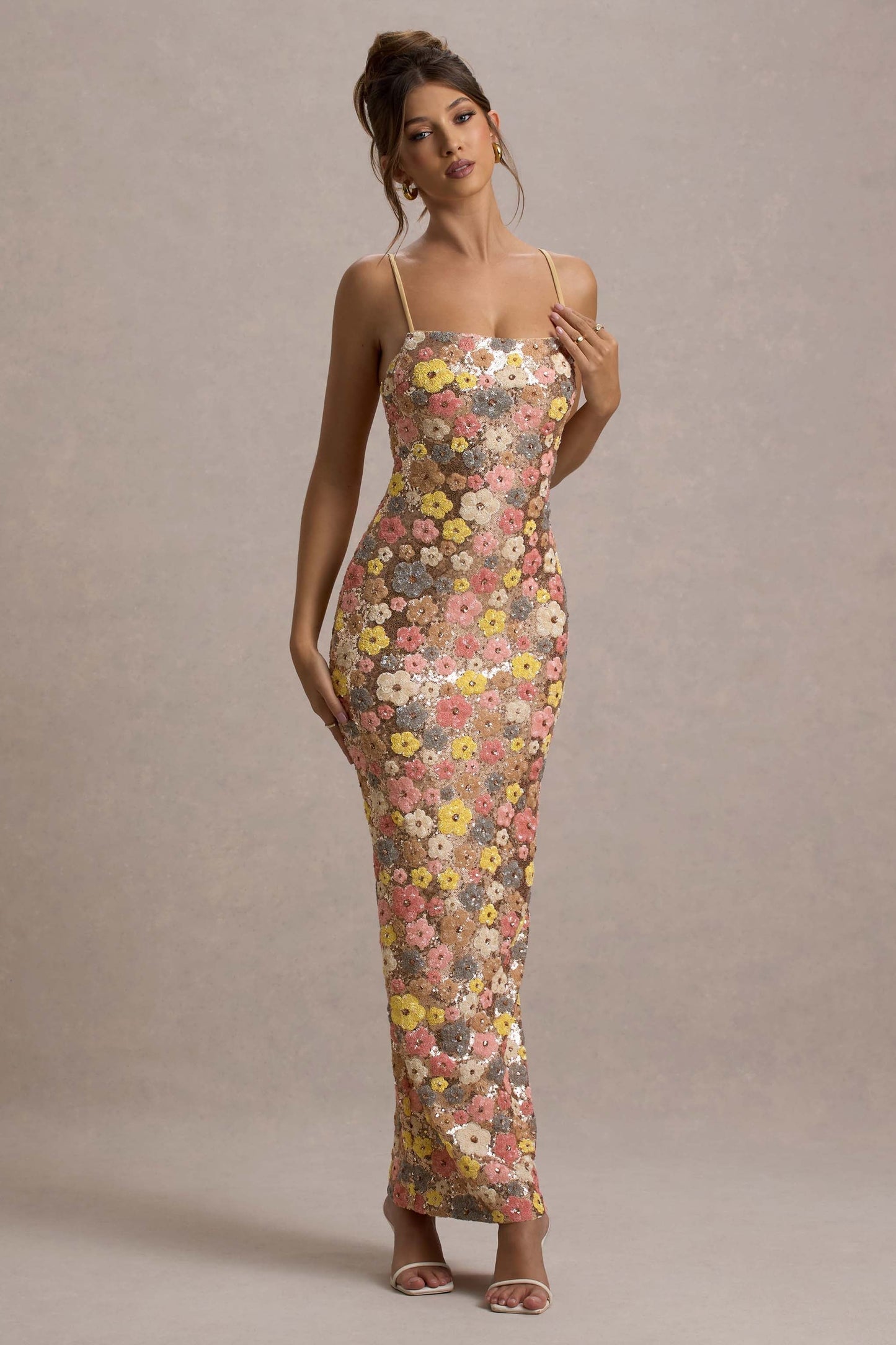 Joanna | Women's Floral Glitter Bodycon Maxi Dress