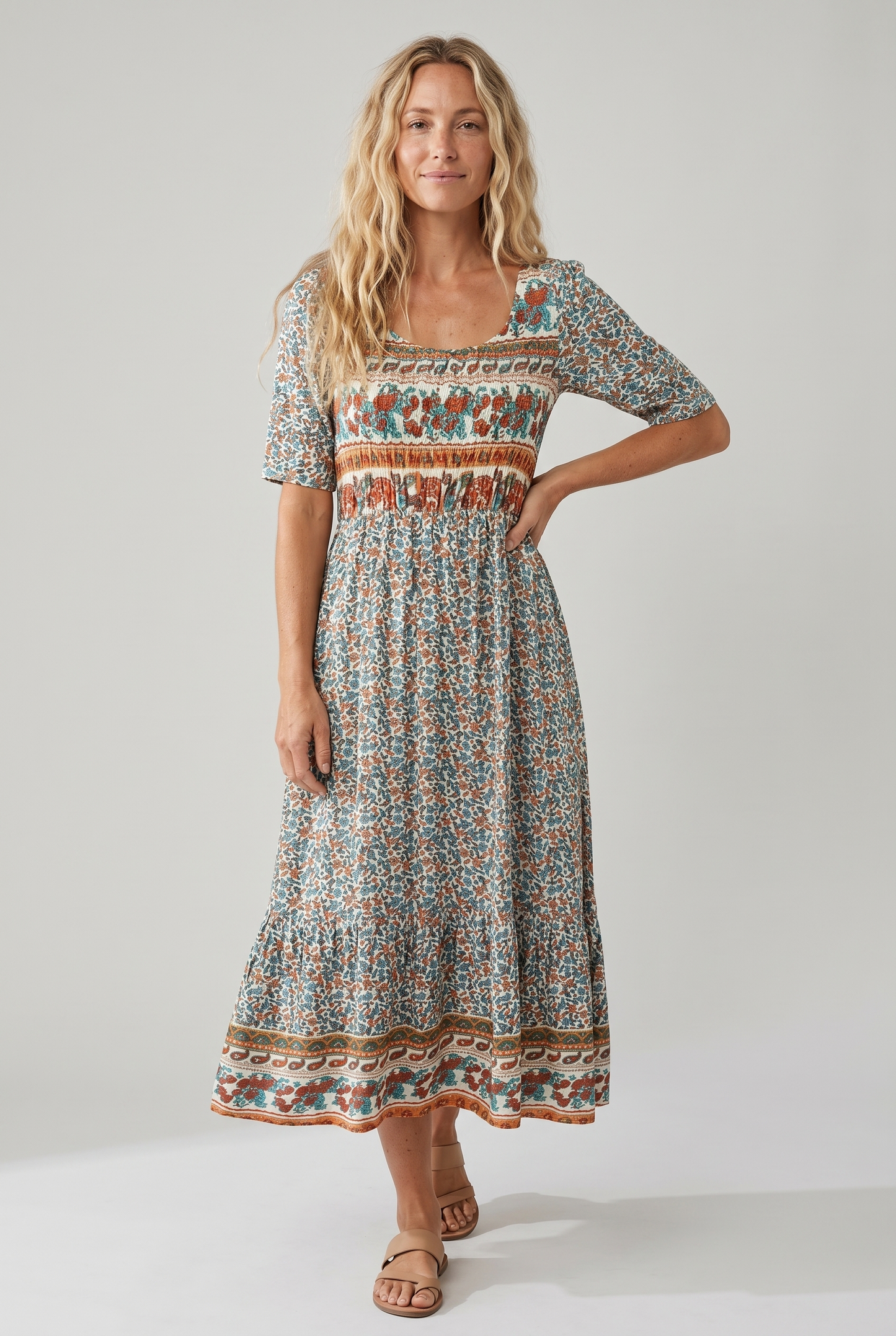 Isabella | Women's Printed Boho Midi Dress