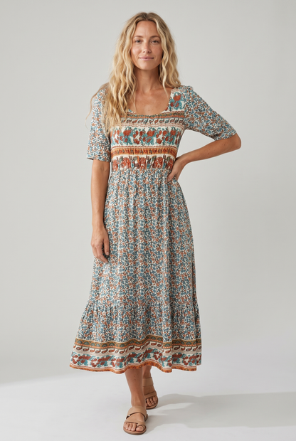 Isabella | Women's Printed Boho Midi Dress