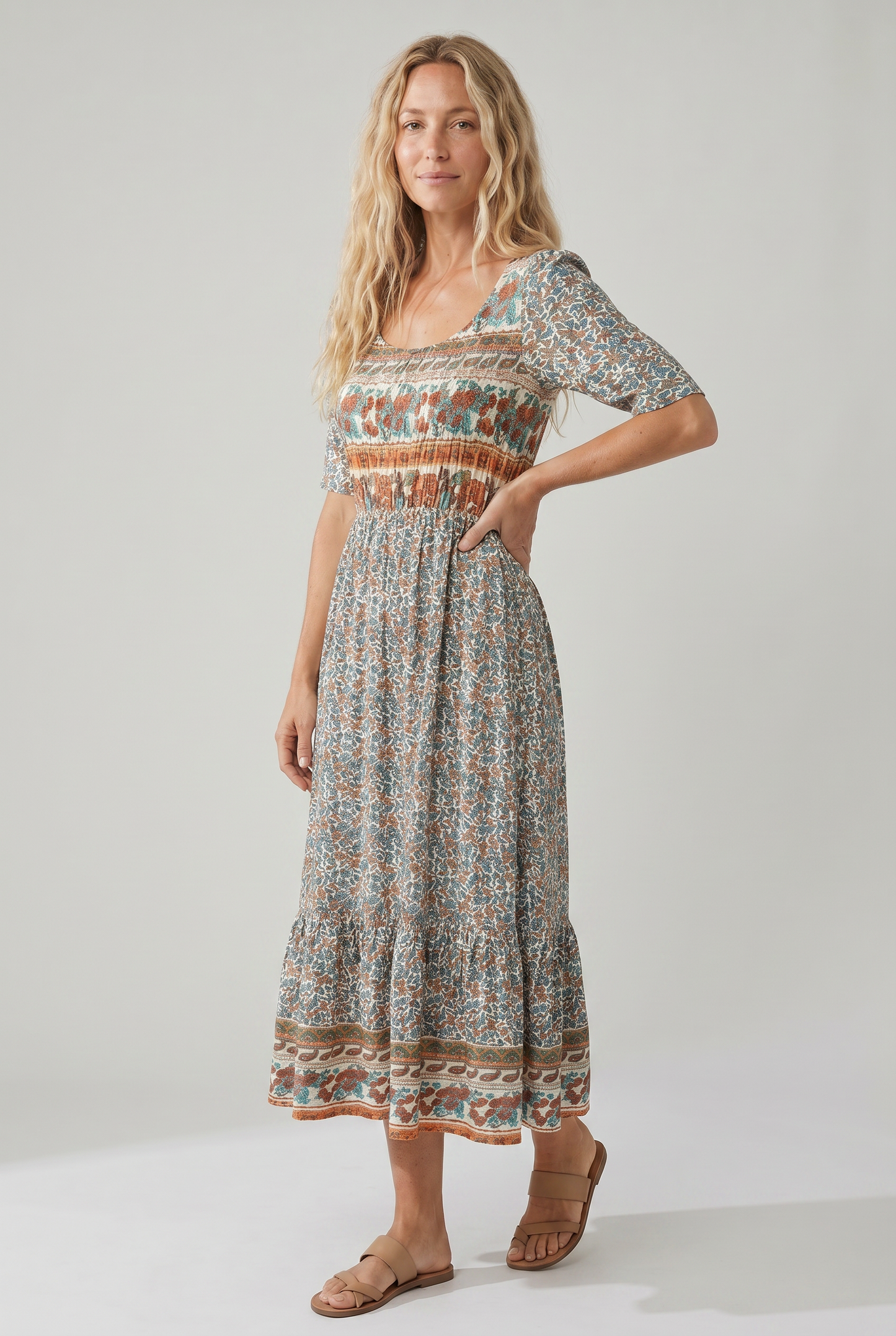 Isabella | Women's Printed Boho Midi Dress
